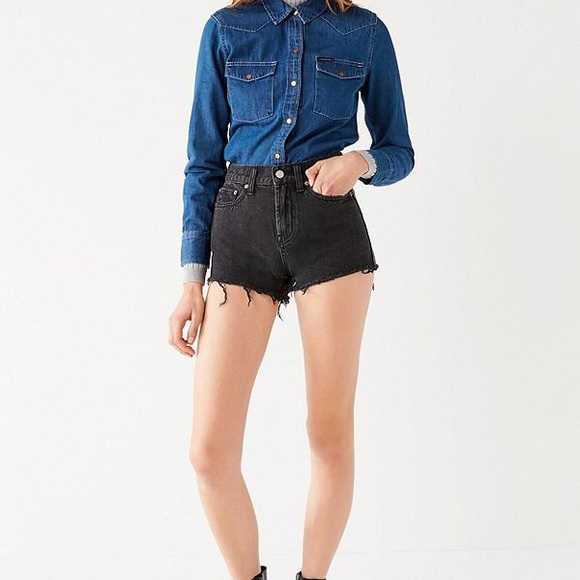 Vintage Black High Waist Jean Shorts - Picture 3 of 3